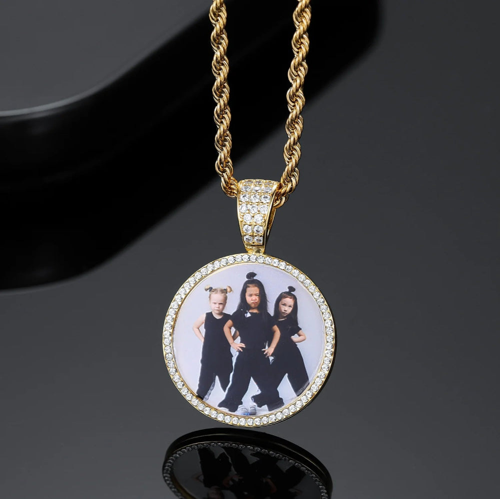 Iced Round Photo Pendant