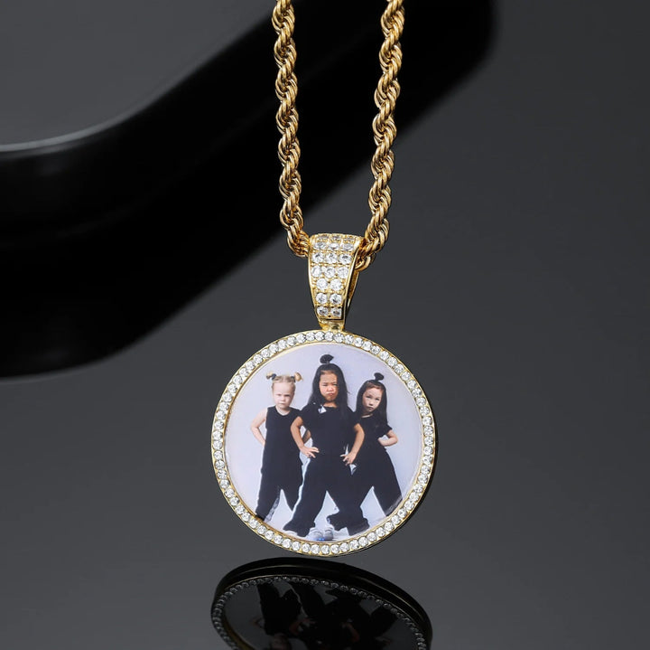 Iced Round Photo Pendant
