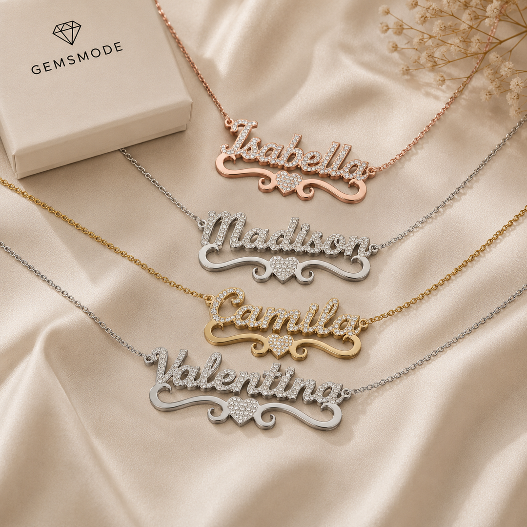 Iced Out Heart Name Necklace
