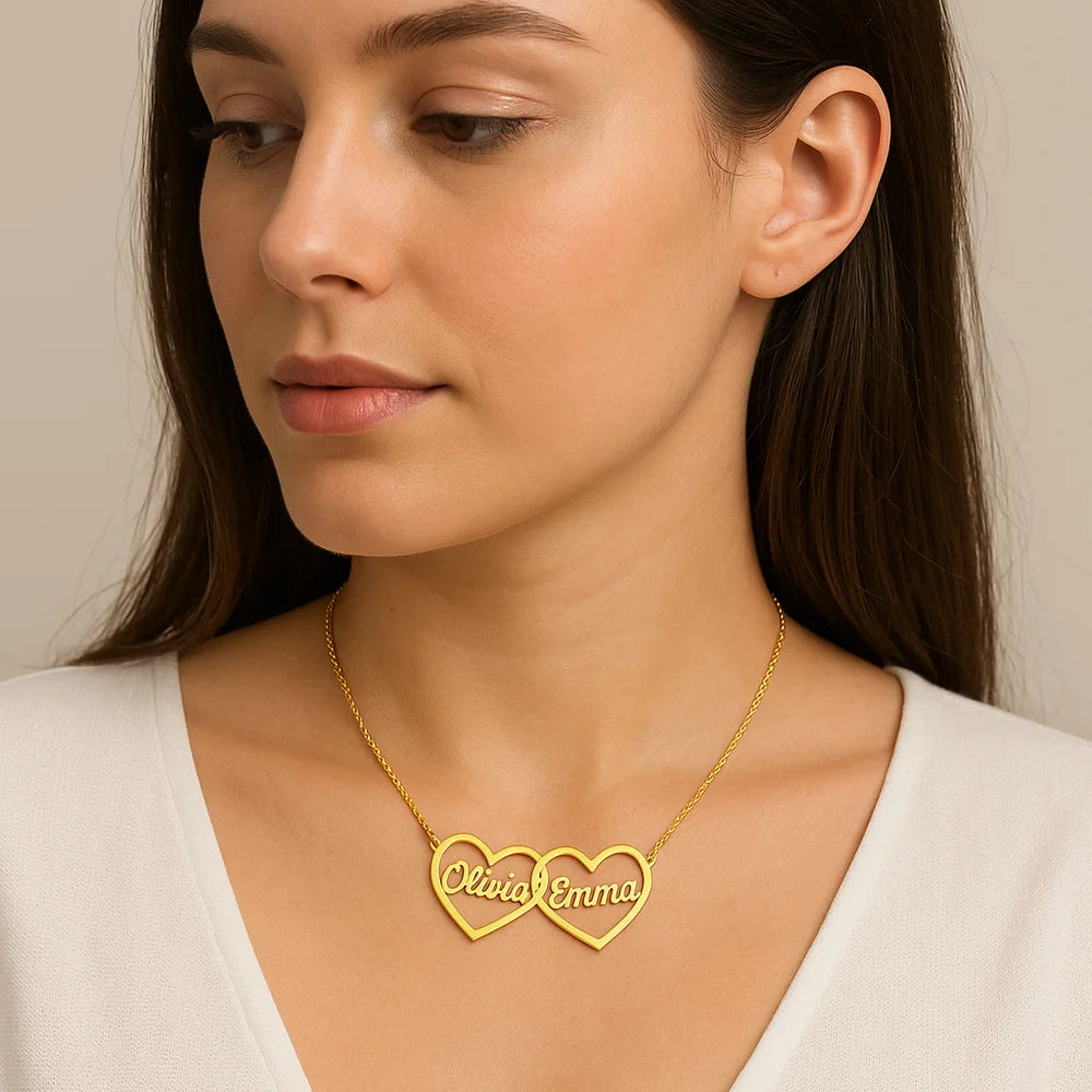 Twin Hearts Name Necklace