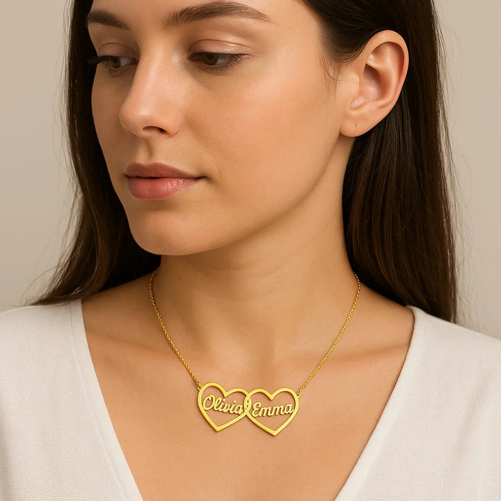 Twin Hearts Name Necklace