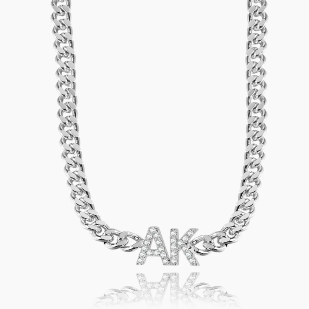 Iced Initials Necklace With Cuban Chain