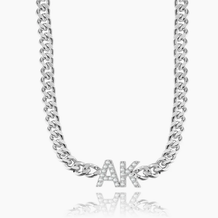 Iced Initials Necklace With Cuban Chain