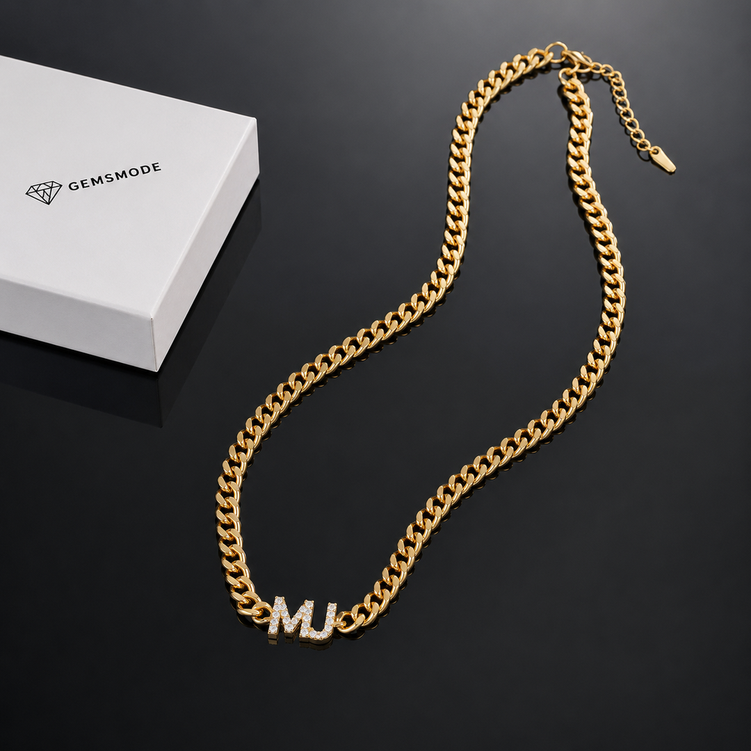 Iced Initials Necklace With Cuban Chain