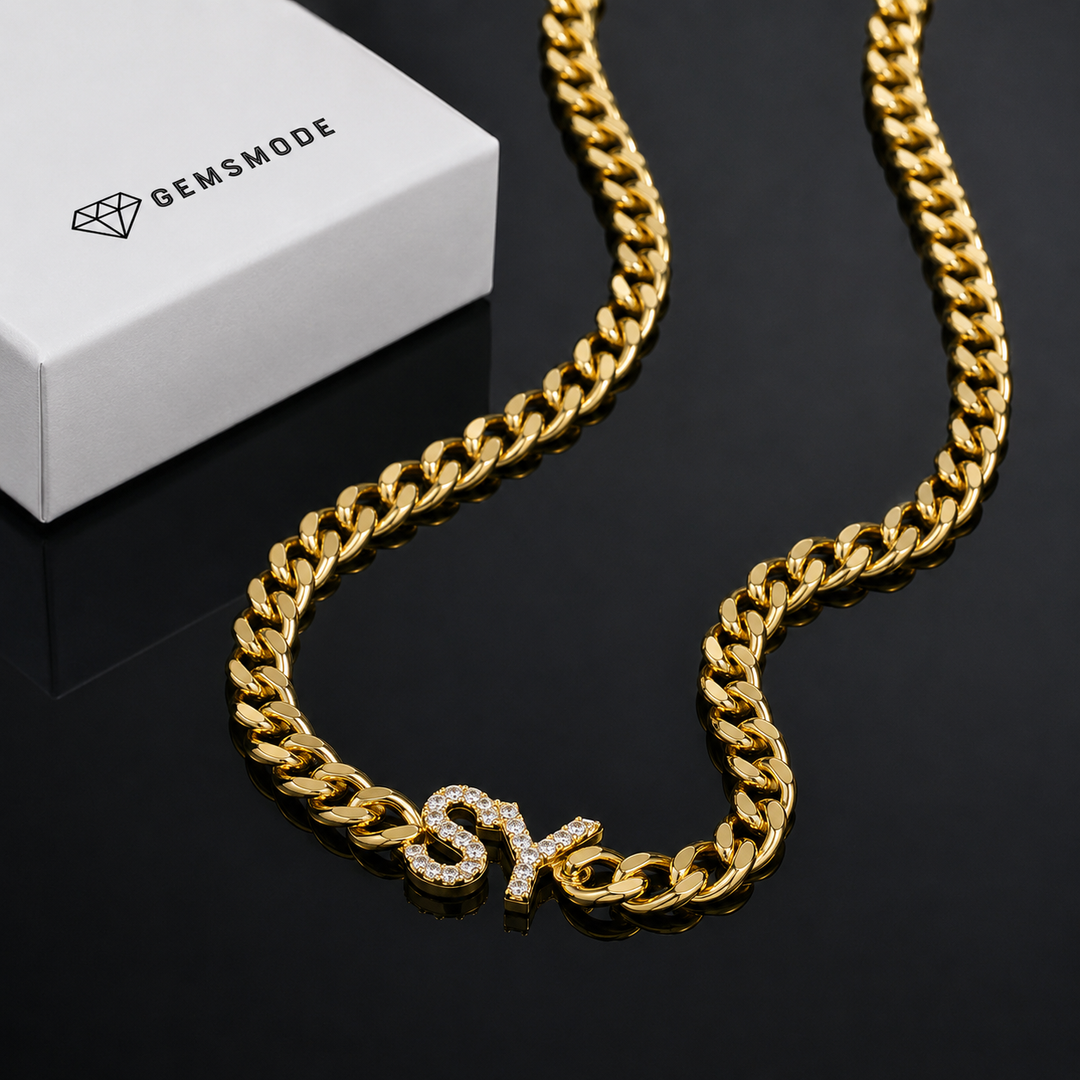 Iced Initials Necklace With Cuban Chain