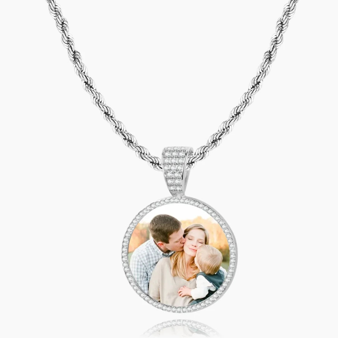 Iced Round Photo Pendant
