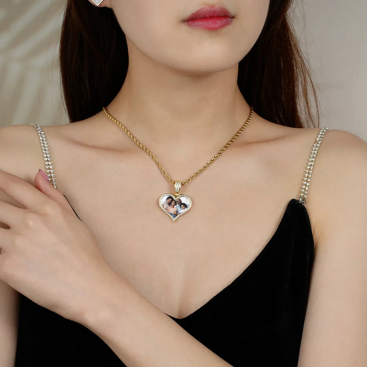 Iced Heart Photo Pendant