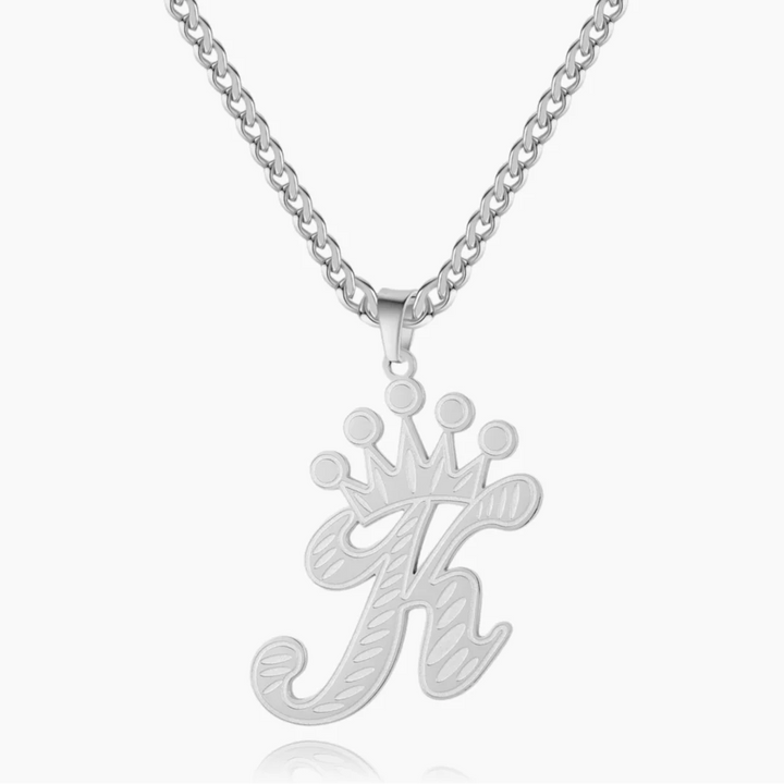 Textured Crown Initial Necklace