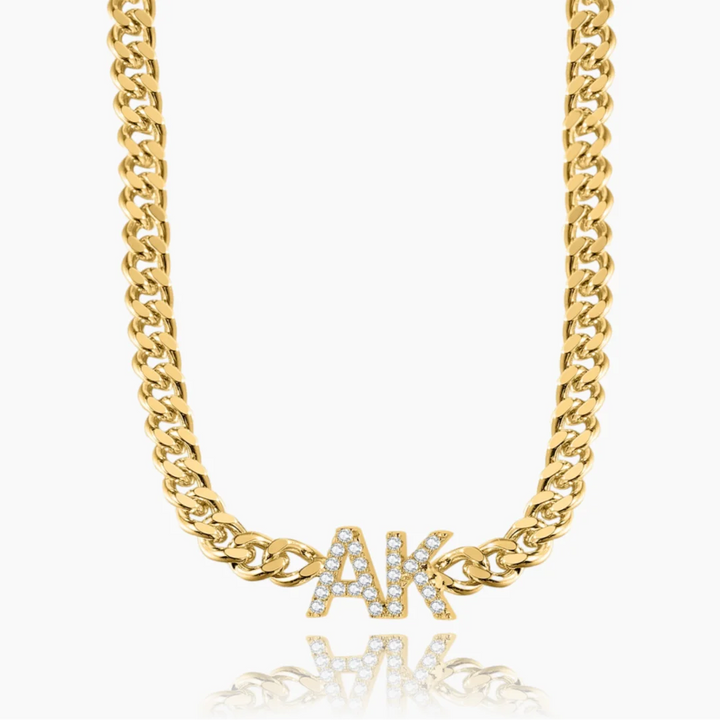 Iced Initials Necklace With Cuban Chain