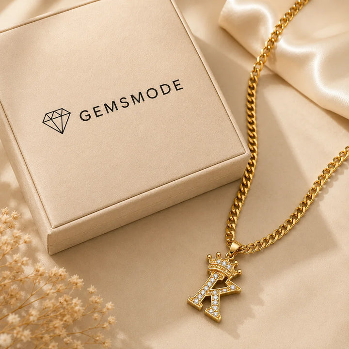 Personalized Iced Crown Initial Necklace