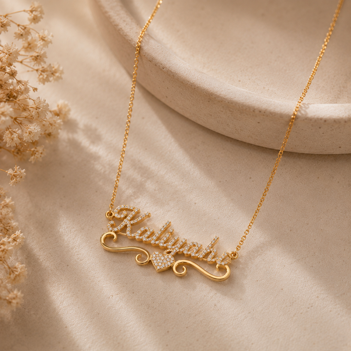 Iced Out Heart Name Necklace