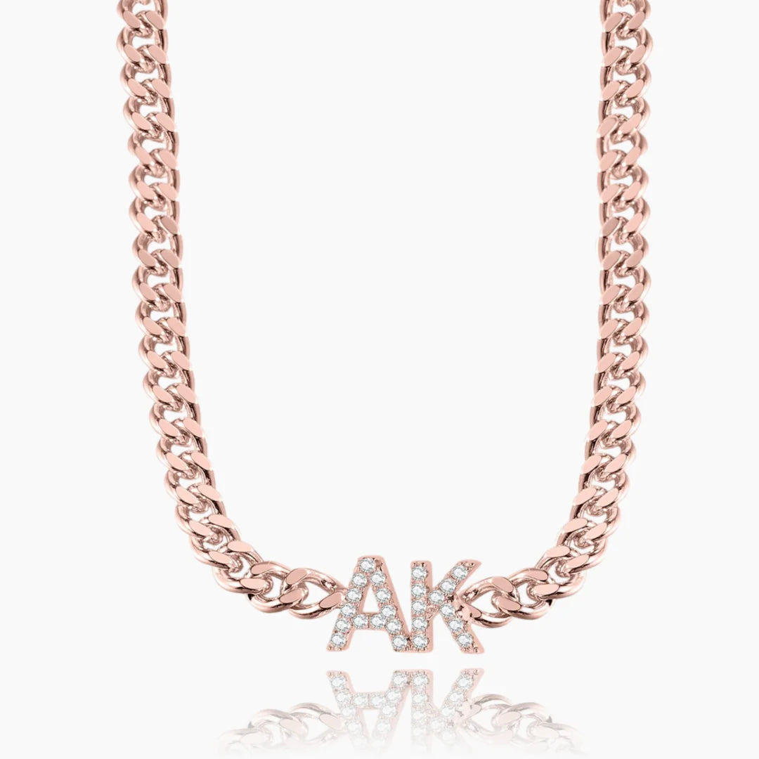 Iced Initials Necklace With Cuban Chain