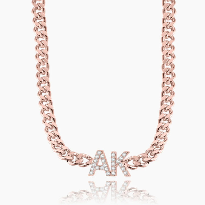 Iced Initials Necklace With Cuban Chain