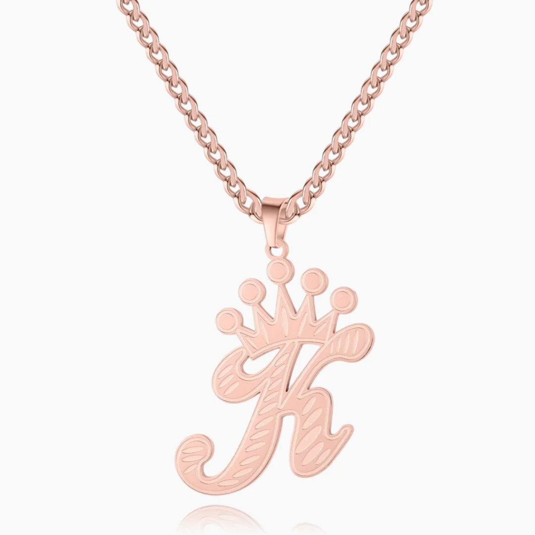 Textured Crown Initial Necklace