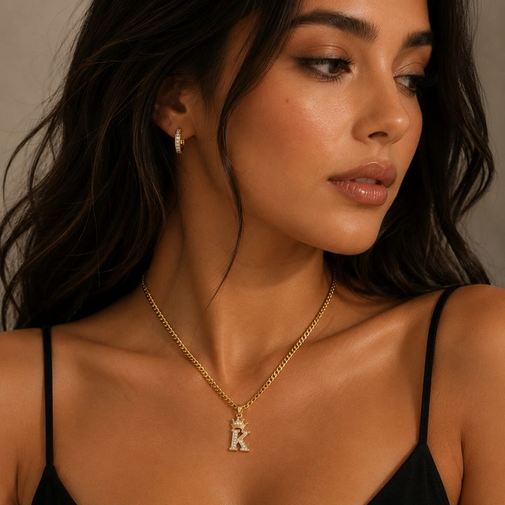 Iced Crown Initial Necklace