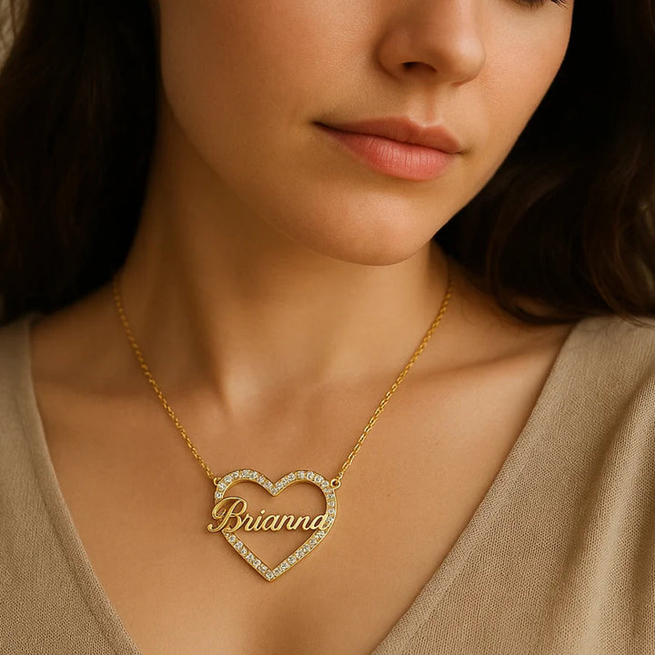 Iced Out Heart Shape Name Necklace