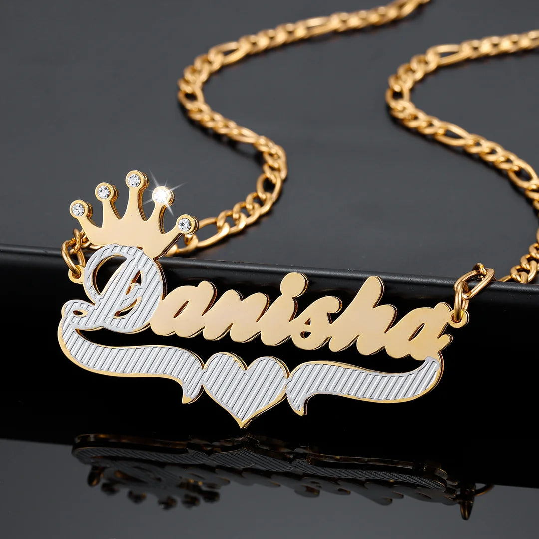 Double Plated Princess Crown Name Necklace