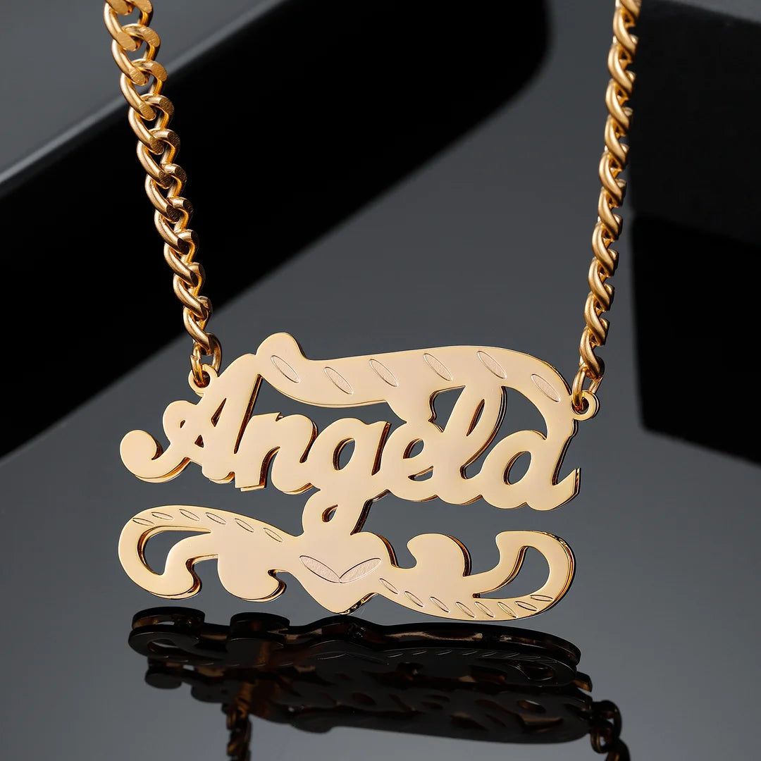 Double Plated Name Necklace with Cuban Chain