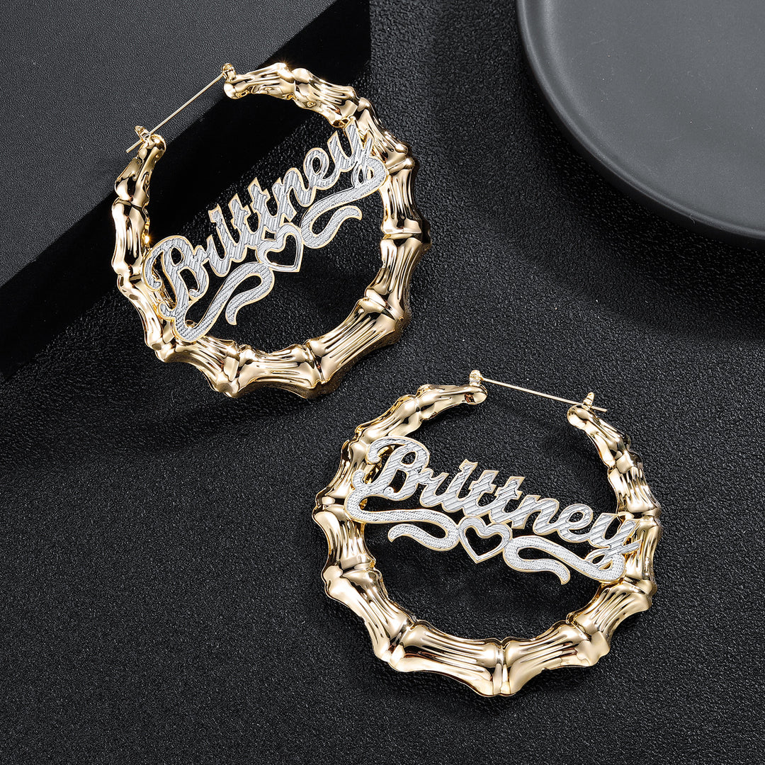 Bamboo Double Plated Name Earrings