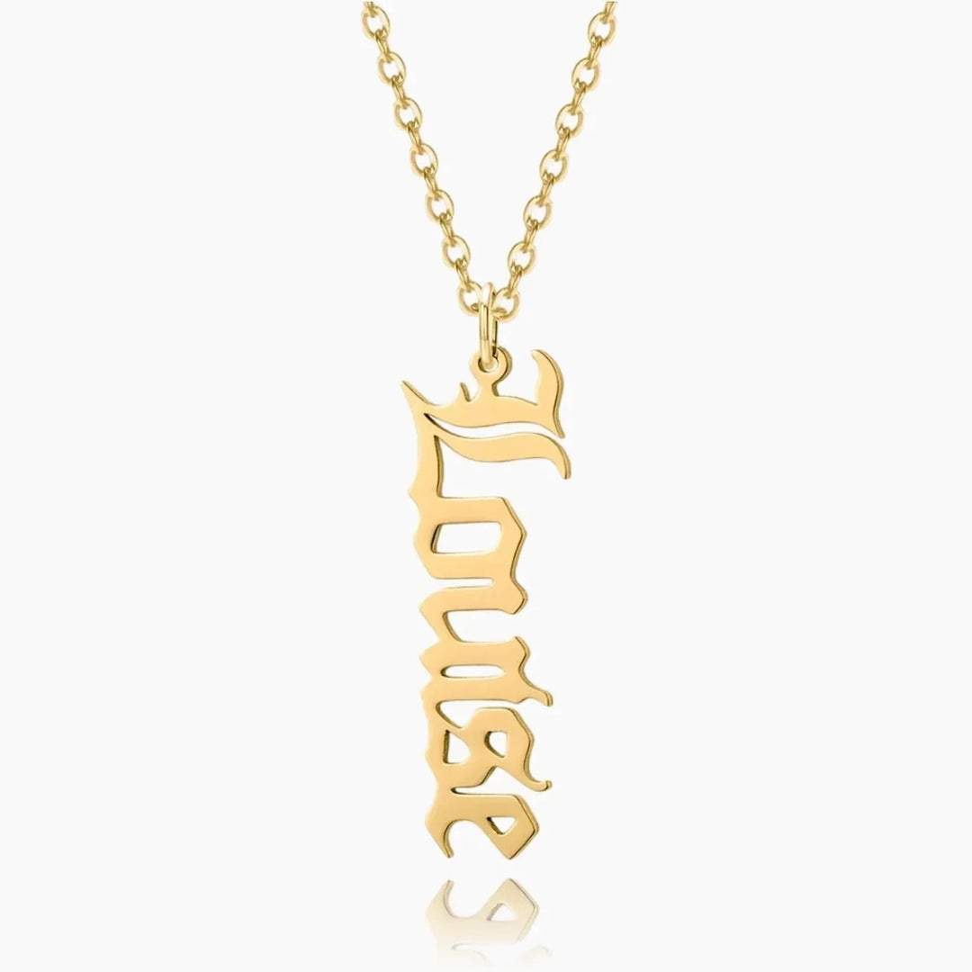 Vertical Old English Name Necklace - Gemsmode