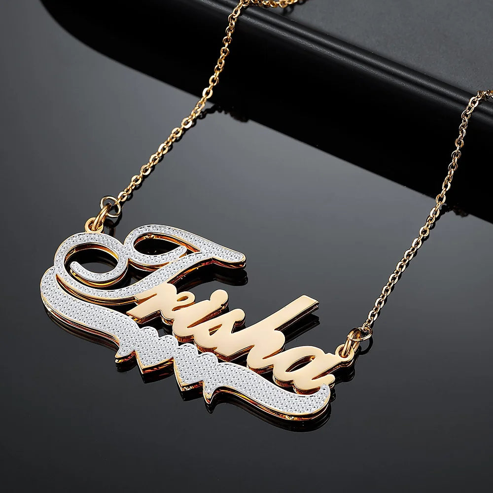 Double Plated Two Heart Name Necklace