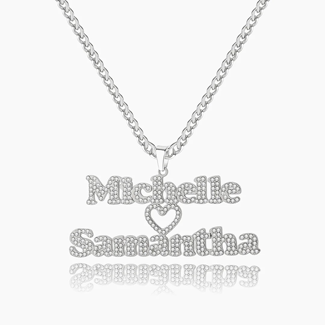 Iced Out Two Name Heart Necklace