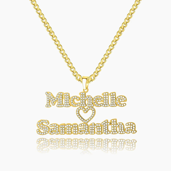 Iced Out Two Name Heart Necklace