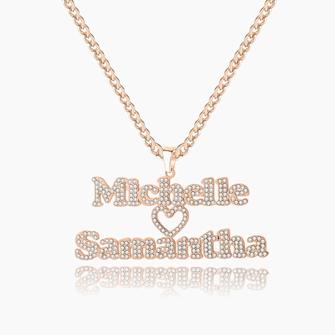 Iced Out Two Name Heart Necklace