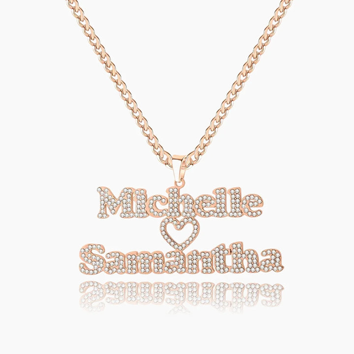 Iced Out Two Name Heart Necklace