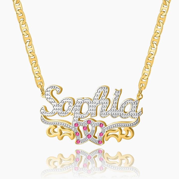 Double Plated Twin Hearts Name Necklace