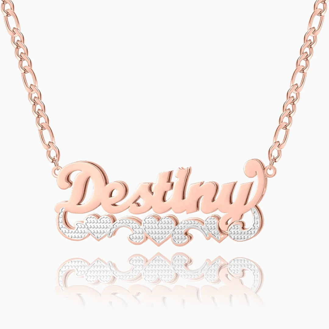 Double Plated Trio Hearts Name Necklace