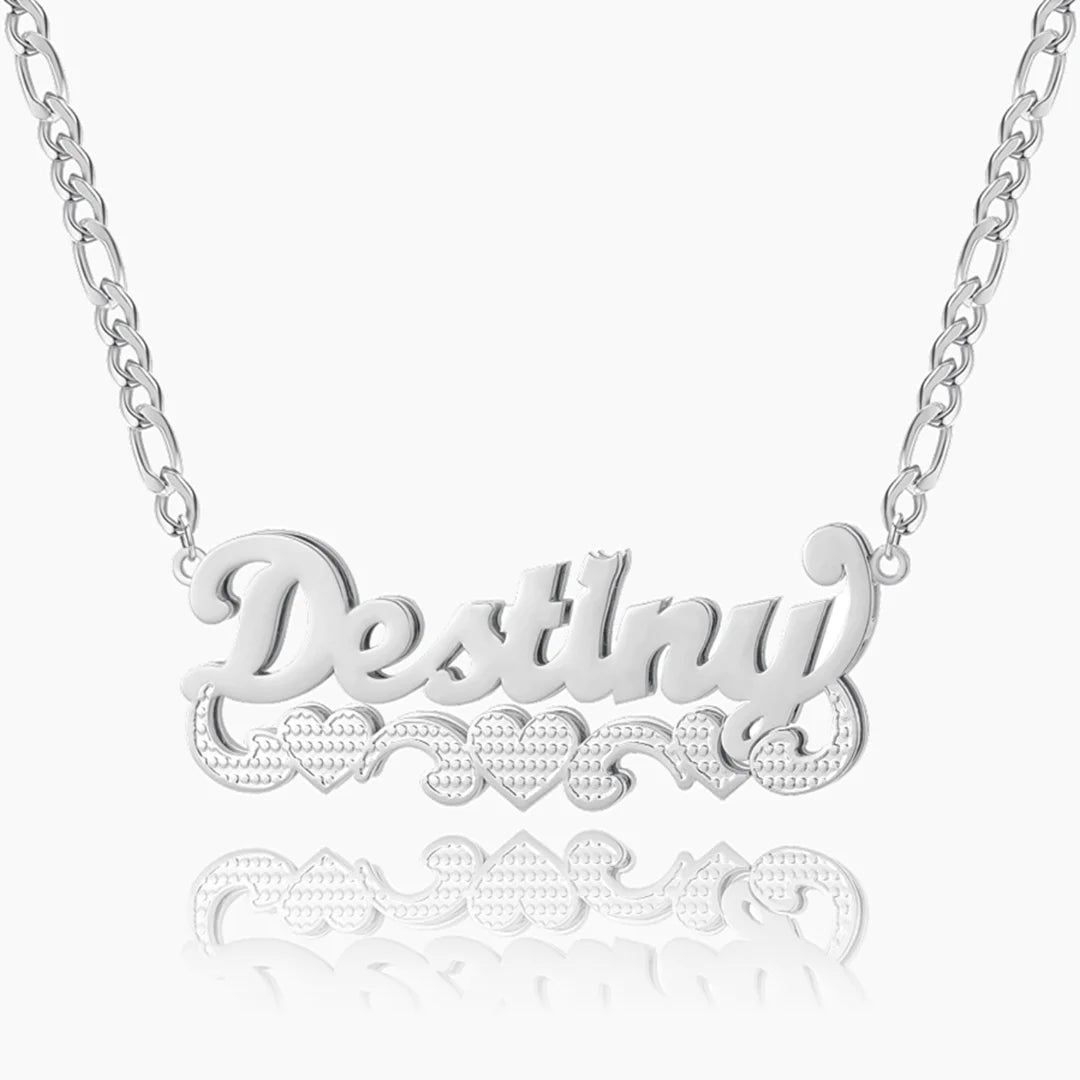 Double Plated Trio Hearts Name Necklace