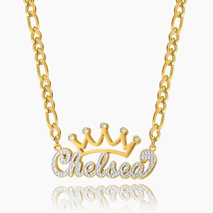 Double Plated Crown Name Necklace