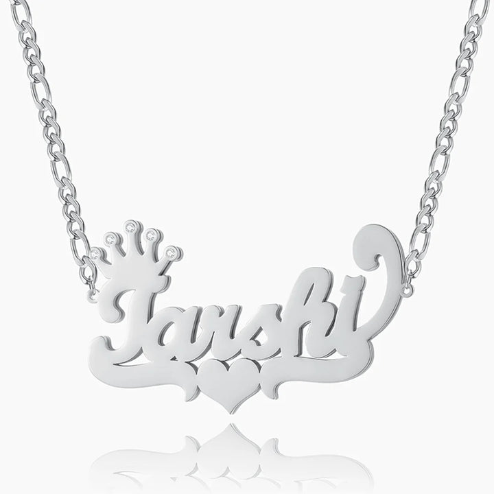 Double Plated Iced Crown Name Necklace