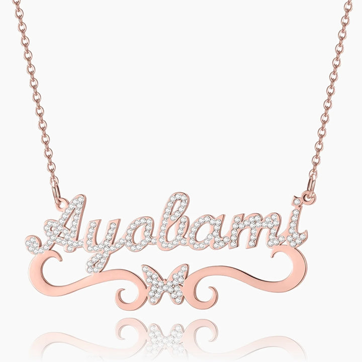 Iced Butterfly Name Necklace