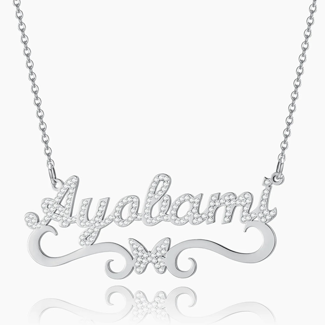 Iced Butterfly Name Necklace