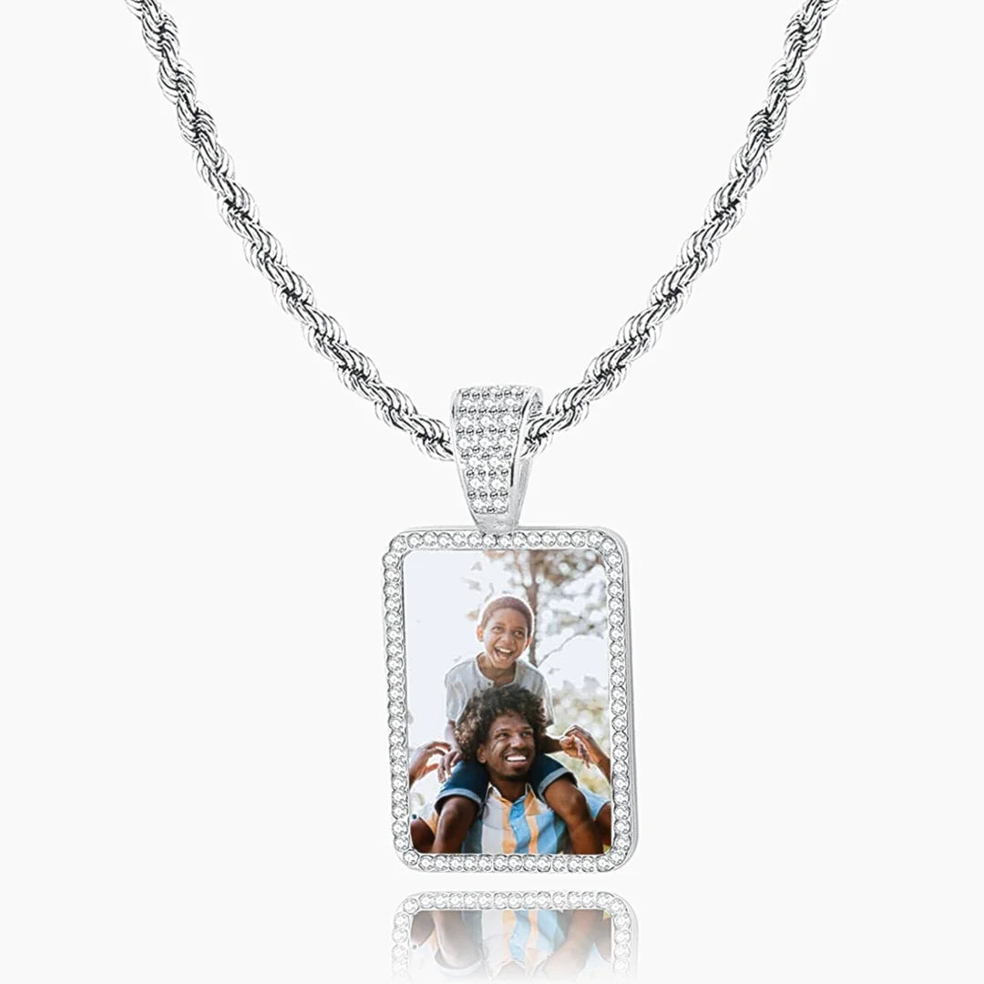 Iced Rectangle Photo Pendant