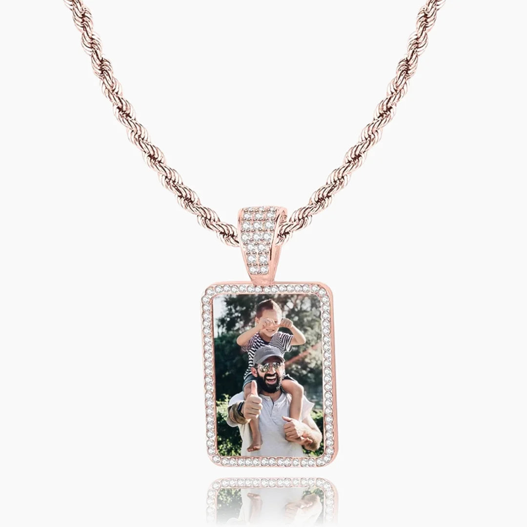 Iced Rectangle Photo Pendant