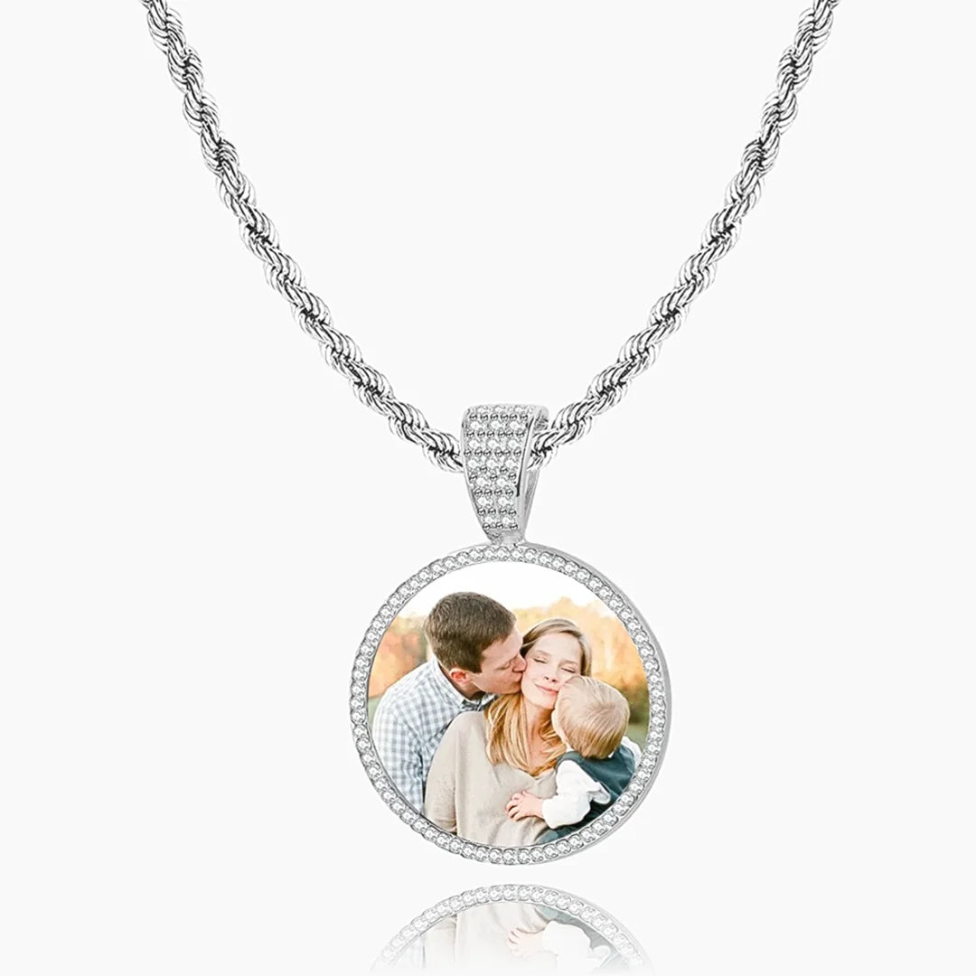 Iced Round Photo Pendant