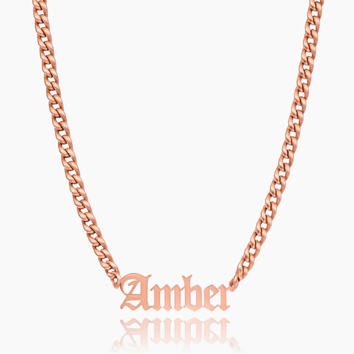 Old English Name Necklace With Cuban Chain