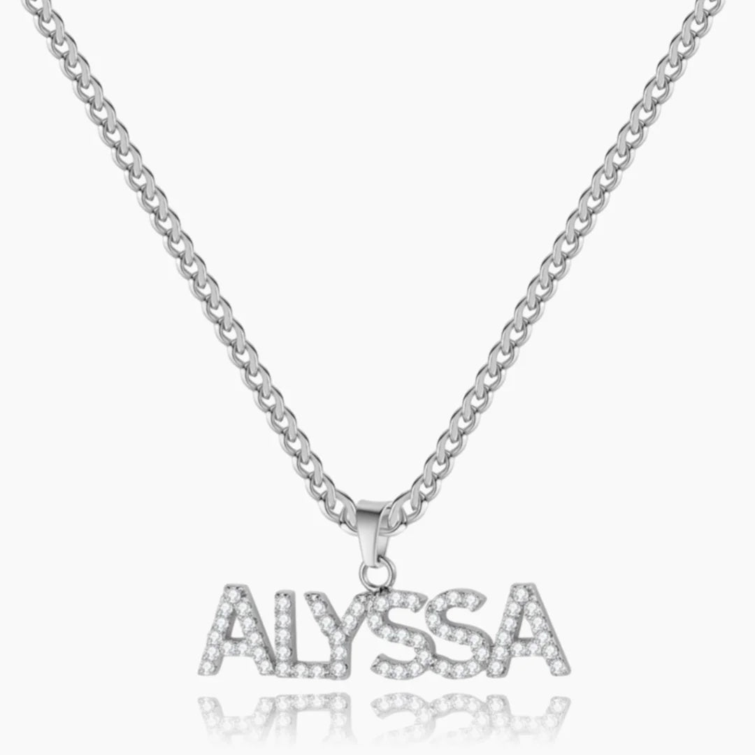 Iced Out Name Necklace with Cuban Chain