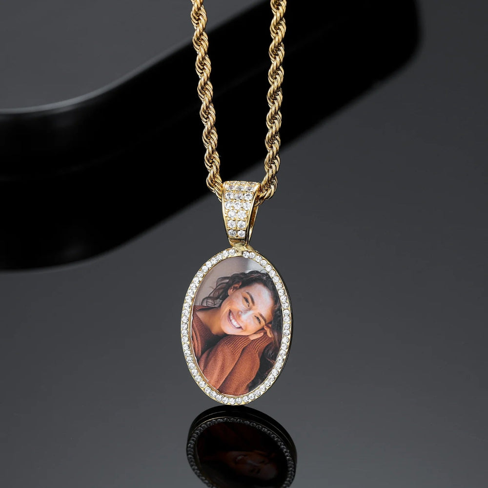 Iced Oval Photo Pendant