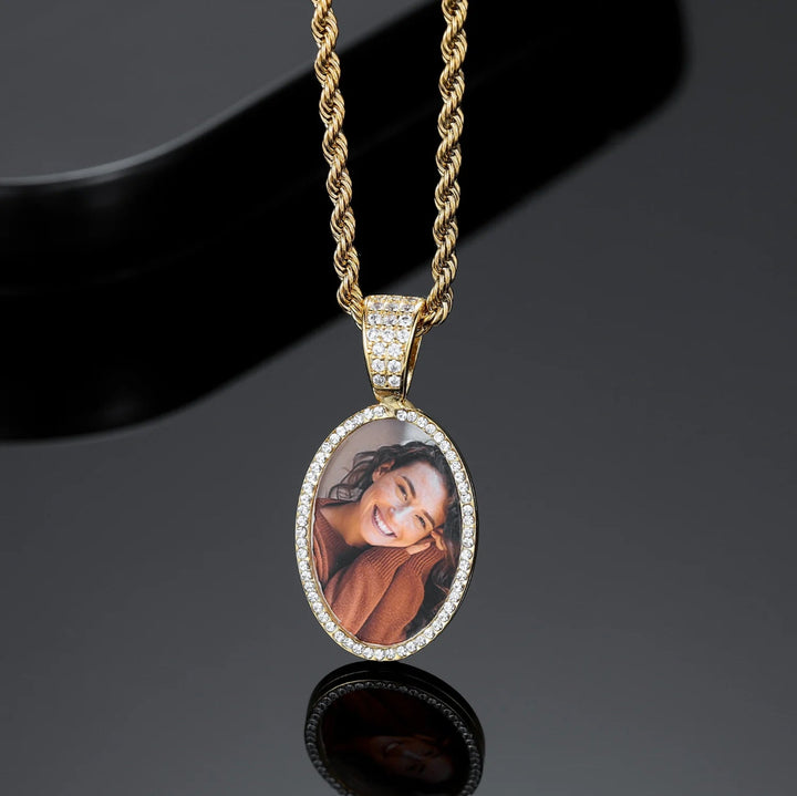 Iced Oval Photo Pendant