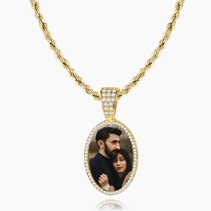 Iced Oval Photo Pendant