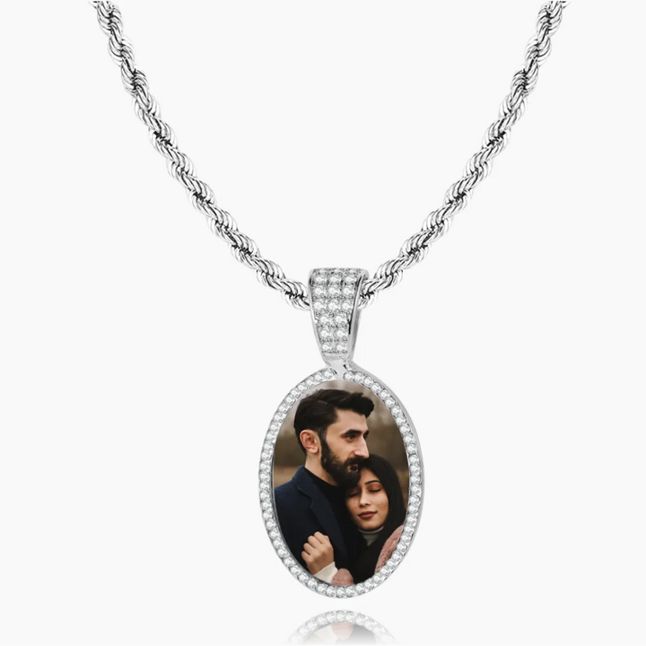 Iced Oval Photo Pendant