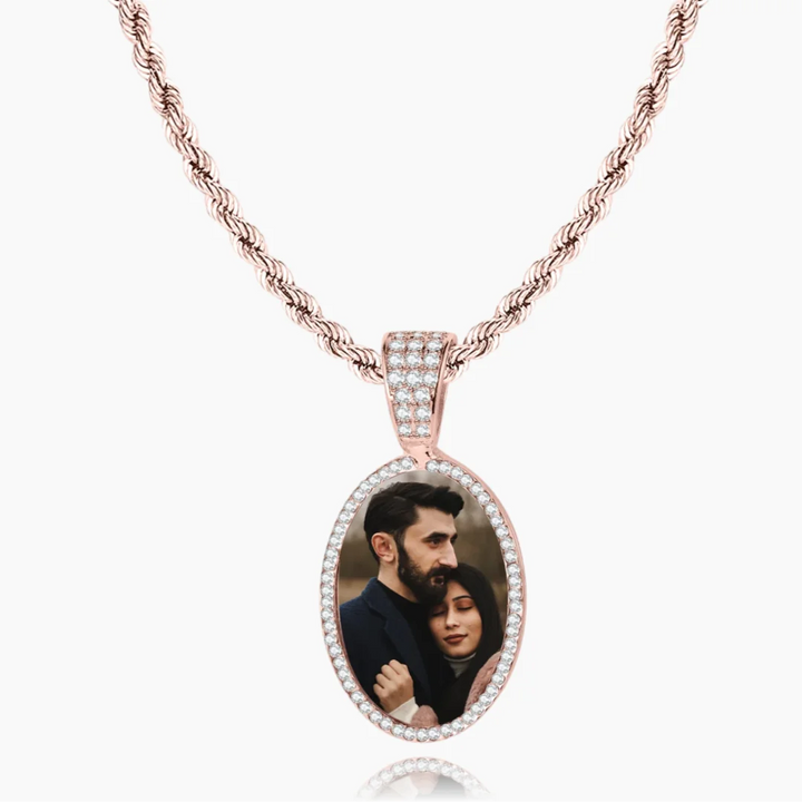Iced Oval Photo Pendant