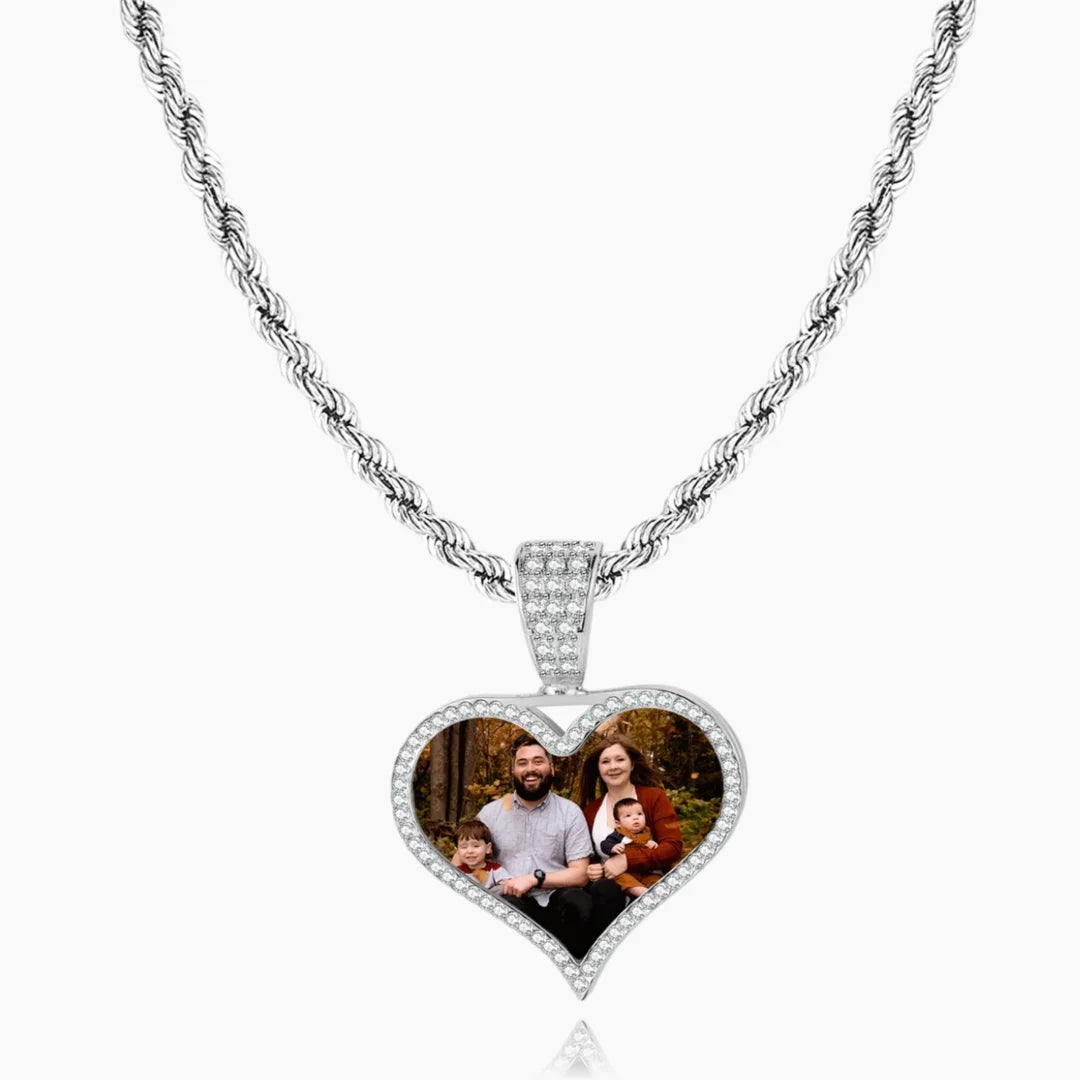 Iced Heart Photo Pendant
