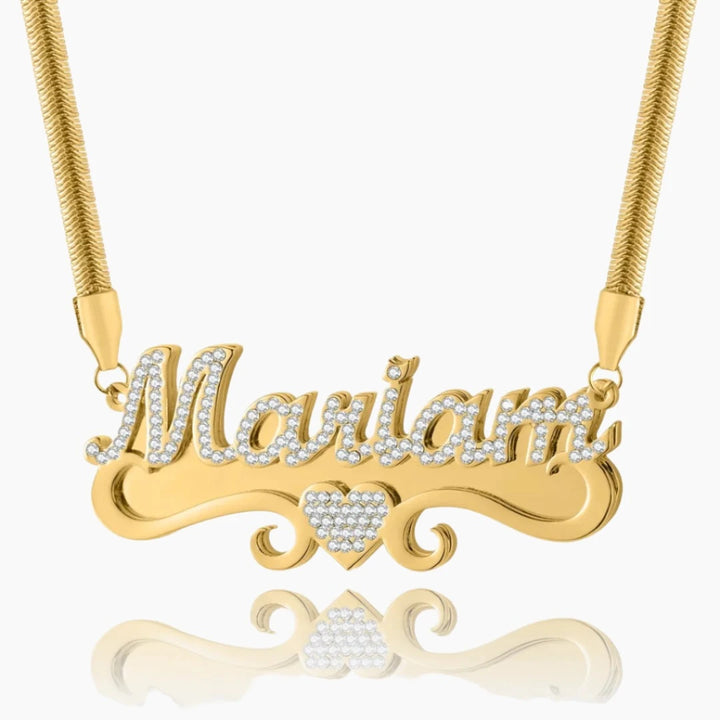 Double Plated Iced Out Name Necklace with Snake Chain