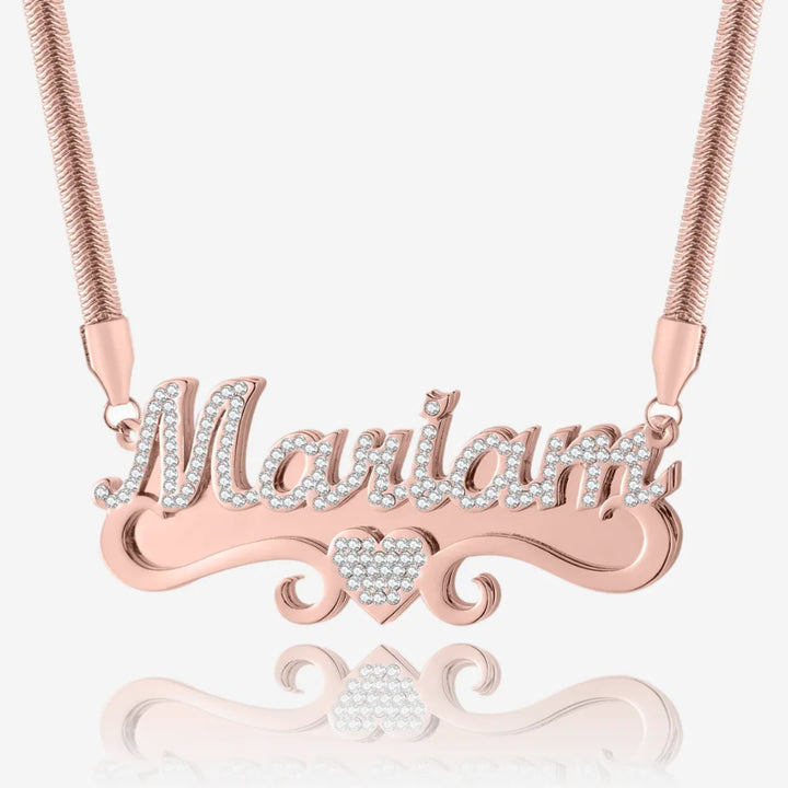 Double Plated Iced Out Name Necklace with Snake Chain