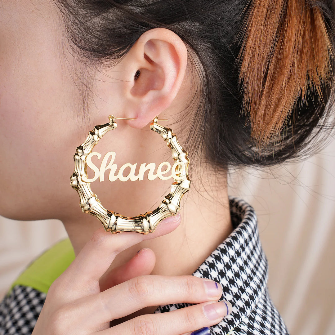 Name Bamboo Hoop Earrings